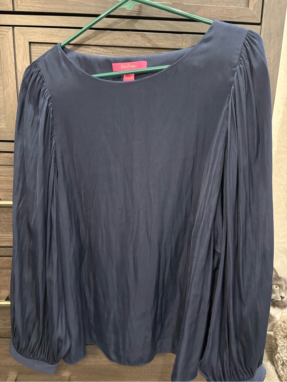 Lilly Pulitzer Navy Long-Sleeve Pleated Blouse